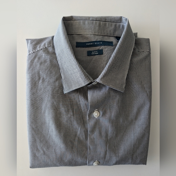 Perry Ellis Pleated Black Shirt M - Picture 3 of 7